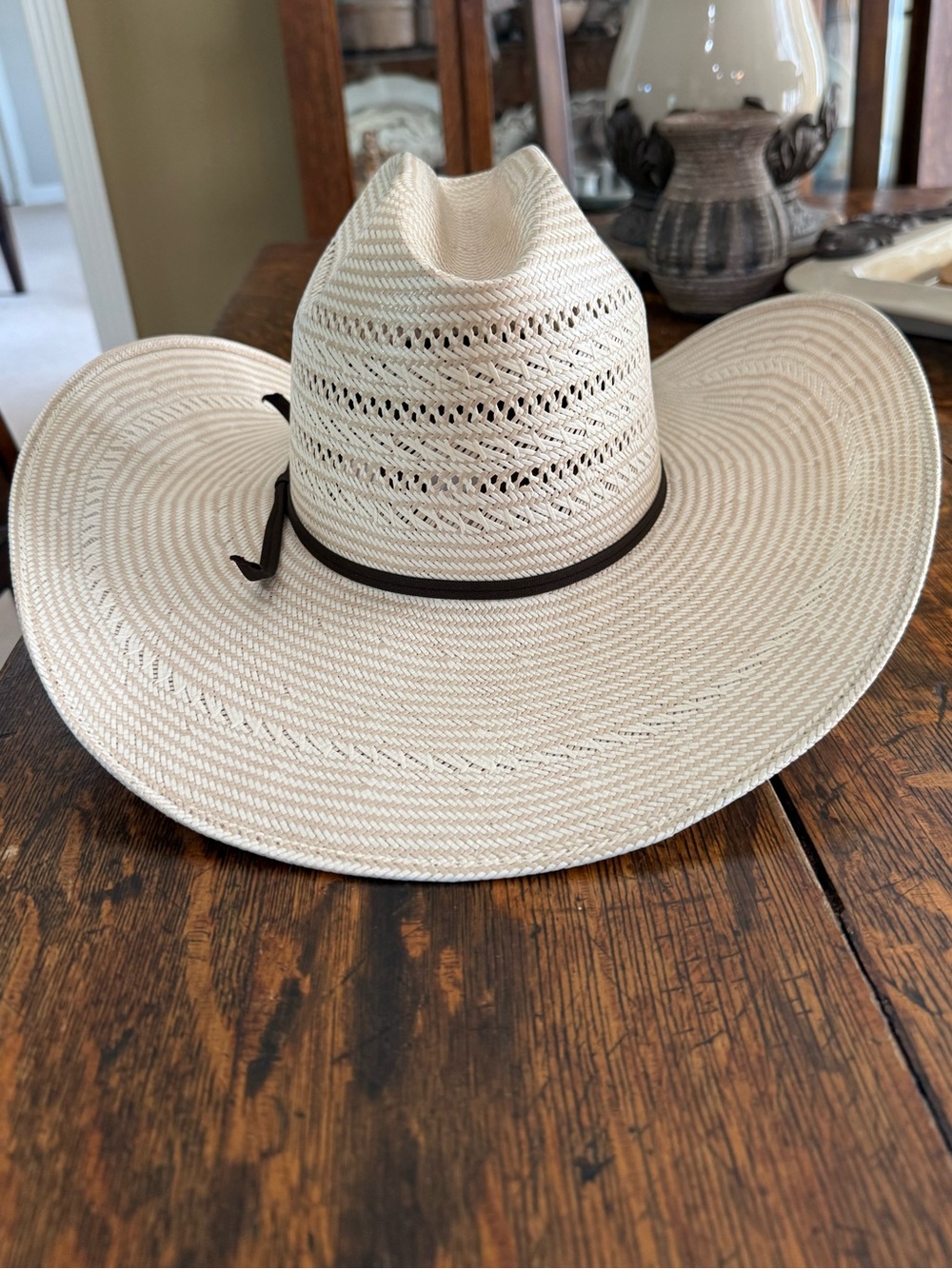 Rodeo King Triple Time 4 1/2" Brim Leather Sweatband Size 6 7/8 Straw Cowboy Hat